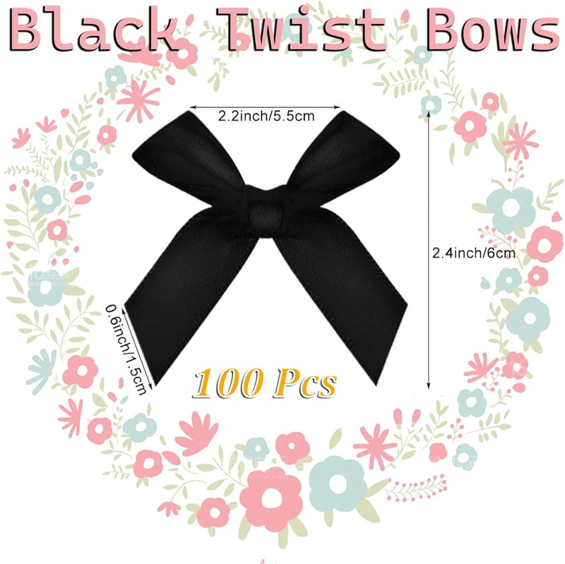 Adodotoe Christmas Twist Tie Bows, 100 Pcs Satin Twist Tie Bows for Treat Bag Satin Ribbon Tie Bows for Tying Up Packages Present Bags Bakery Candy Bags Decorating Ribbon Bow Gift Wrap Bows (Black) - Image 2